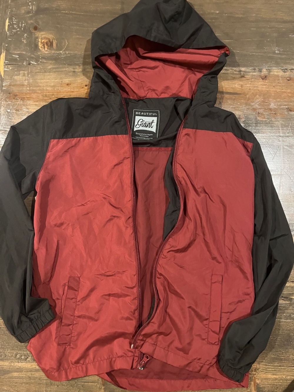 Beautiful Giant Kids' Hooded Windbreaker Jacket - Maroon and Black